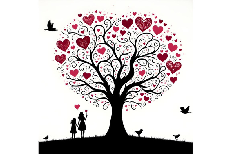 silhouette-of-tree-with-hearts