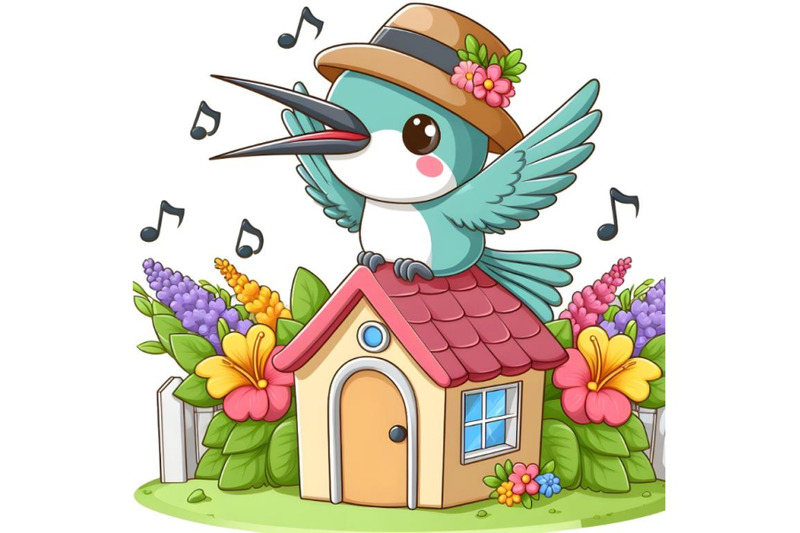 cute-hummingbird-bird-singing-on-a-small-building