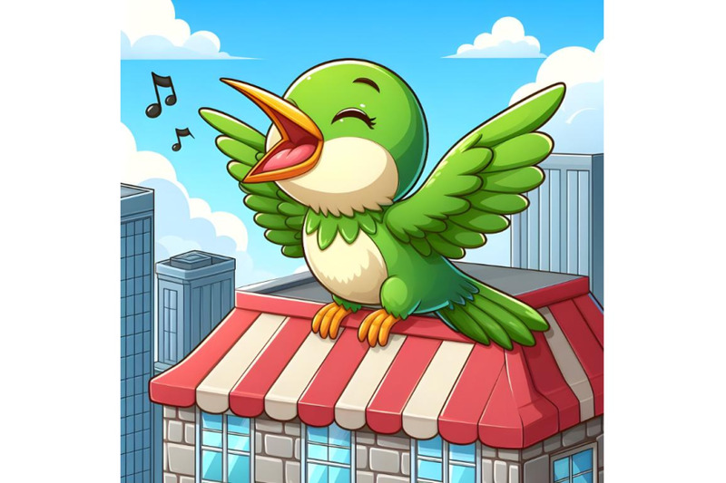 cute-green-hummingbird-bird-singing-on-a-big-building