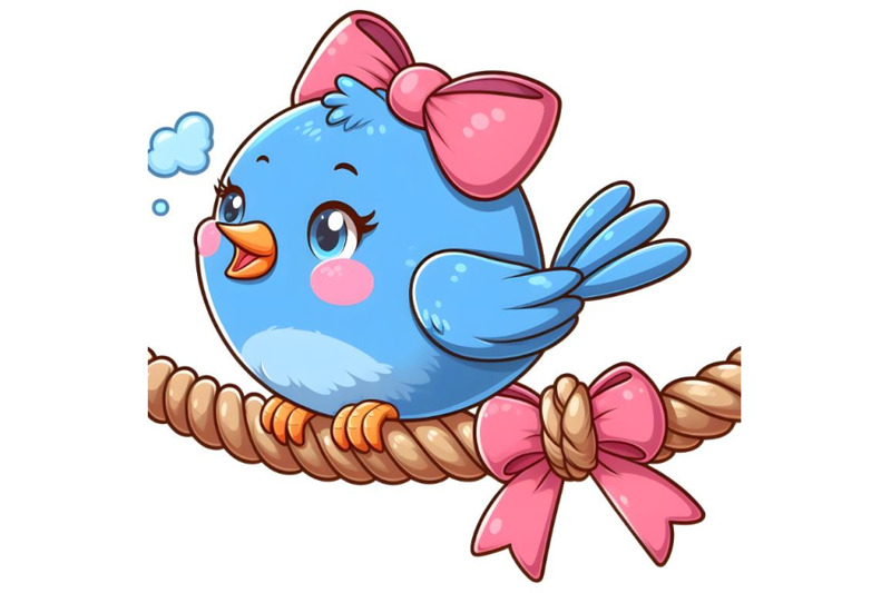 blue-bird-with-a-pink-bow-sitting-on-a-rope