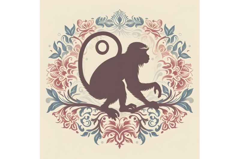 monkey-silhouette-of-floral-ornament