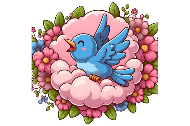 blue-bird-through-a-pink-flower-cloud-background