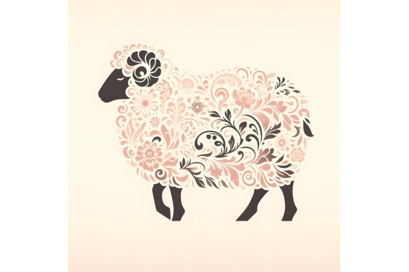 sheep-silhouette-of-floral-ornament-soft-color