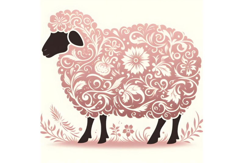 sheep-silhouette-of-floral-ornament-soft-color