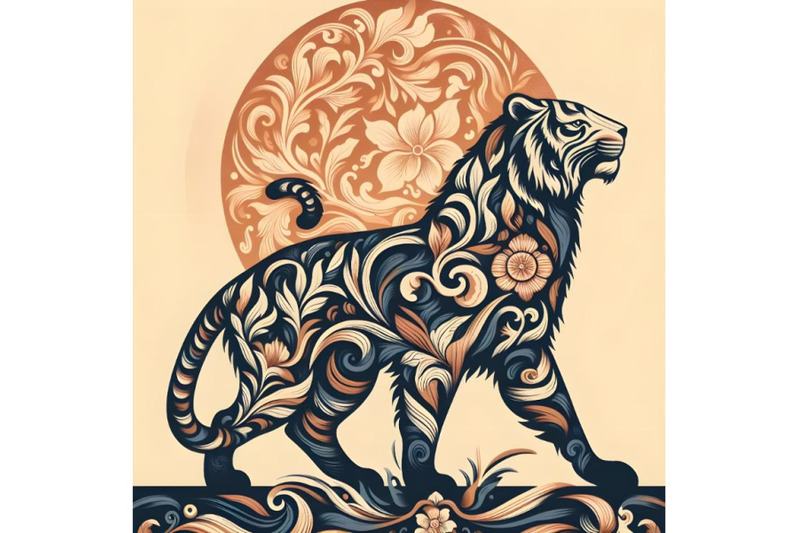 tiger-silhouette-of-floral-ornament-soft-color