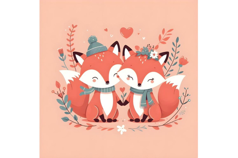 cute-fox-couple-minimal-artwork