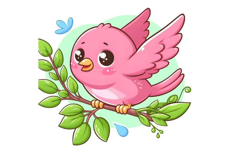 pink-bird-is-flying-with-green-leaf