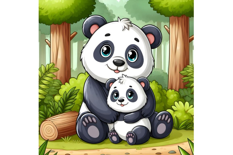 panda-with-baby-panda-in-the-forest