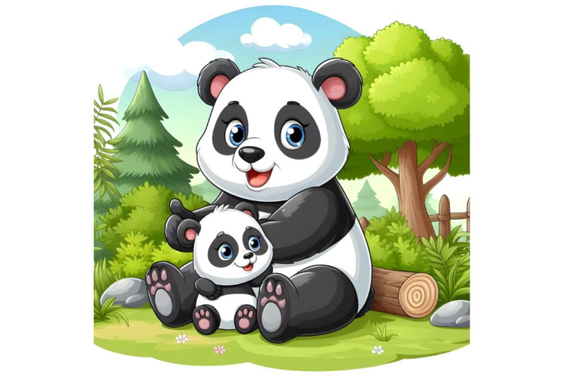 panda-with-baby-panda-in-the-forest