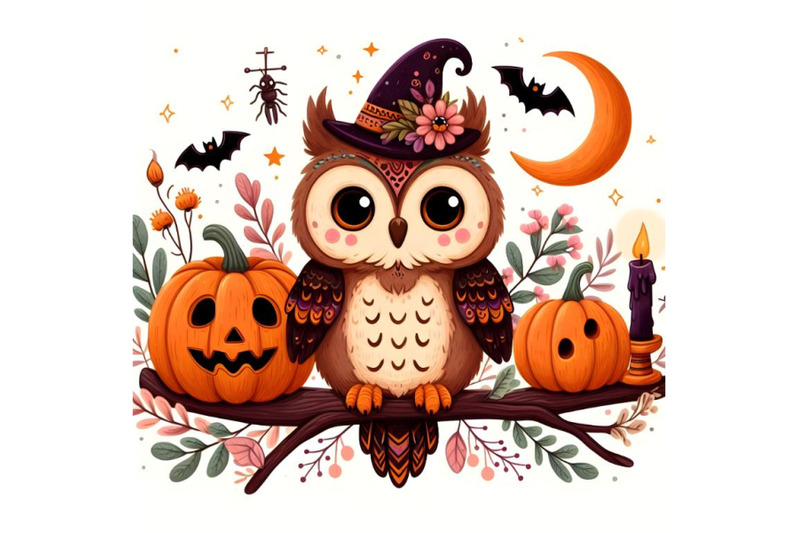 cute-halloween-owl-sitting-on-the-branch