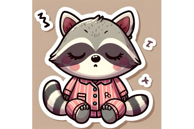 sticker-of-a-cartoon-sleeping-racoon-in-pajamas