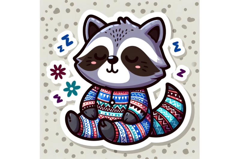 sticker-of-a-cartoon-sleeping-racoon-in-pajamas