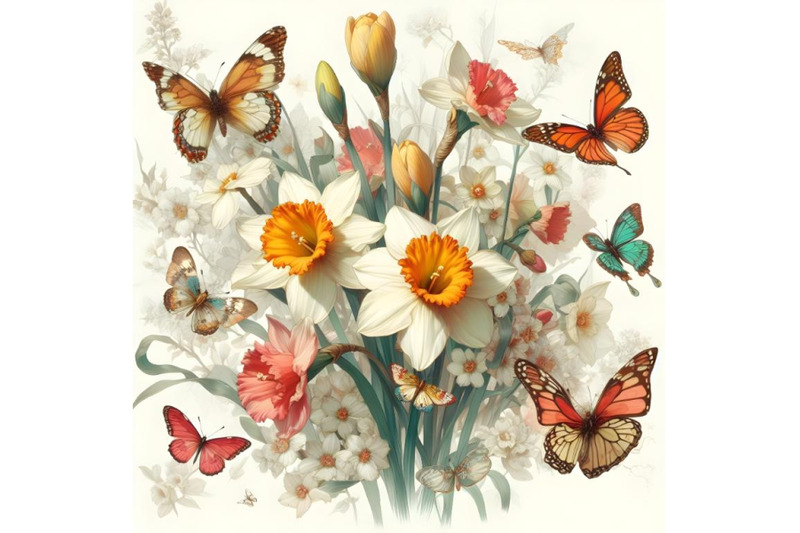 daffodils-and-butterflies-art-painting