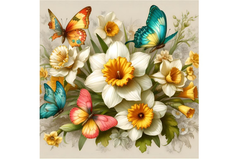 daffodils-and-butterflies-art-painting