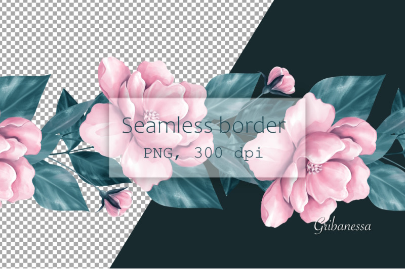 pink-flowers-garland-clipart-seamless-border-png