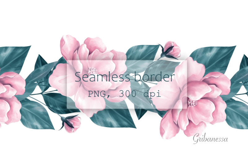 pink-flowers-garland-clipart-seamless-border-png