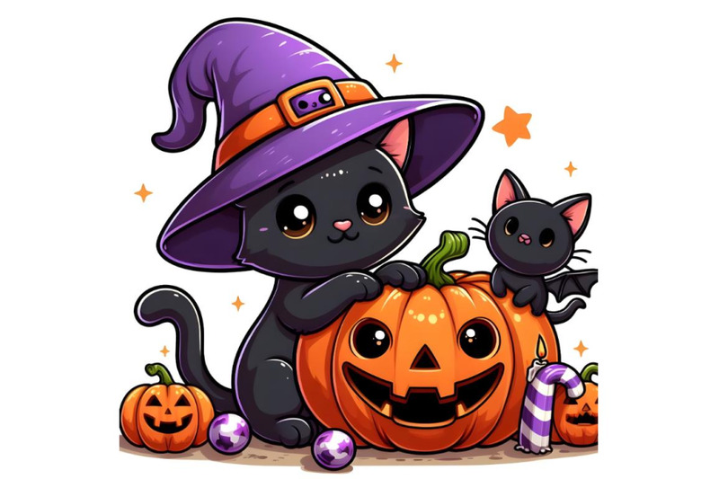 cute-black-cat-with-halloween-pumpkin