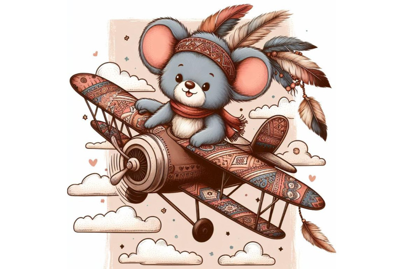 cartoon-teddy-mouse-flying-with-plane