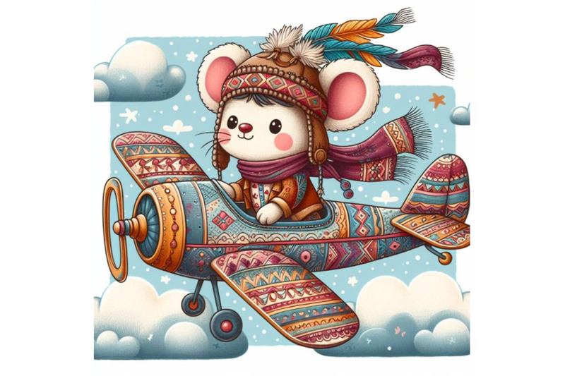 cartoon-teddy-mouse-flying-with-plane