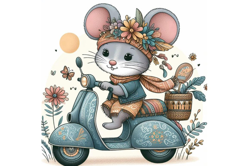 cartoon-teddy-mouse-riding-scooter