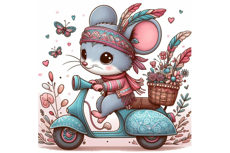 cartoon-teddy-mouse-riding-scooter