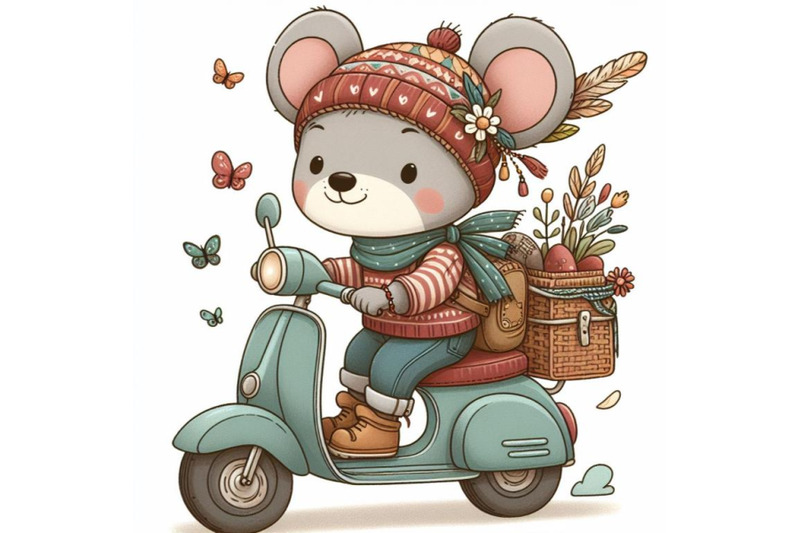 cartoon-teddy-mouse-riding-scooter