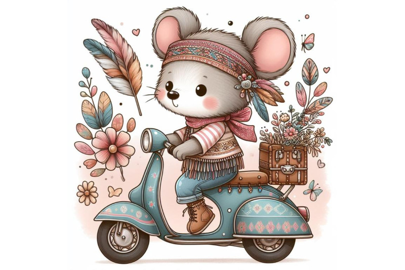 cartoon-teddy-mouse-riding-scooter