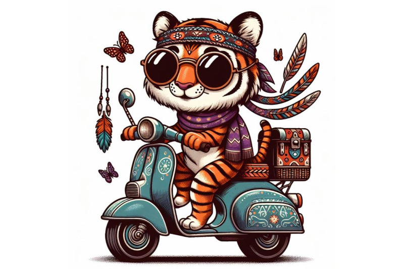 cartoon-tiger-with-sunglasses-riding-scooter