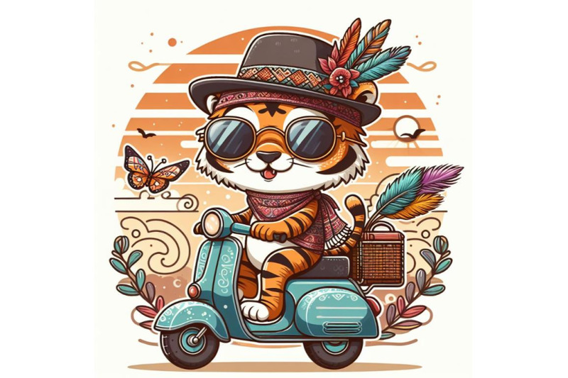 cartoon-tiger-with-sunglasses-riding-scooter