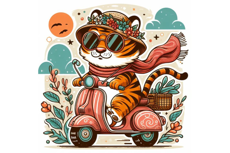 cartoon-tiger-with-sunglasses-riding-scooter