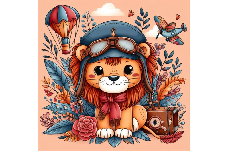 cartoon-lion-in-a-pilot-hat