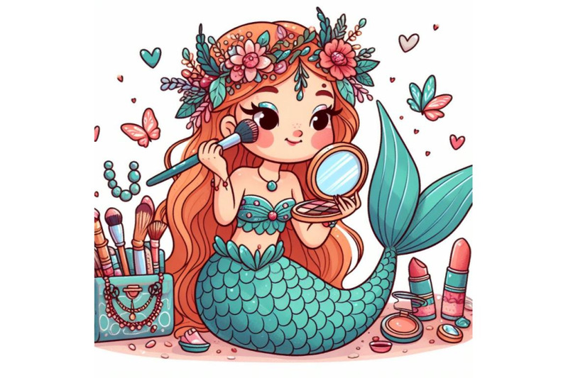 cartoon-mermaid-doing-makeup