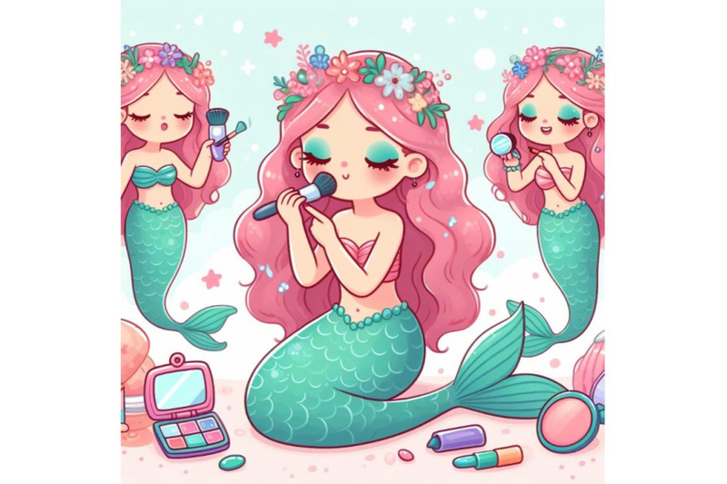 cartoon-mermaid-doing-makeup