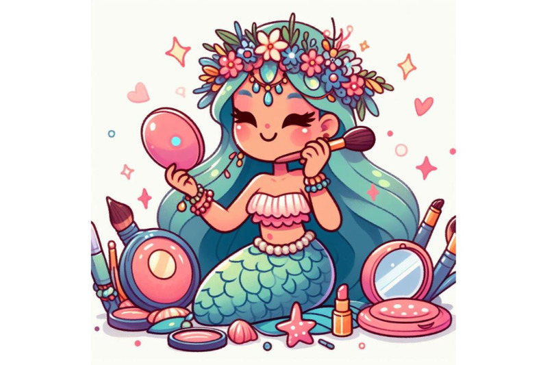 cartoon-mermaid-doing-makeup