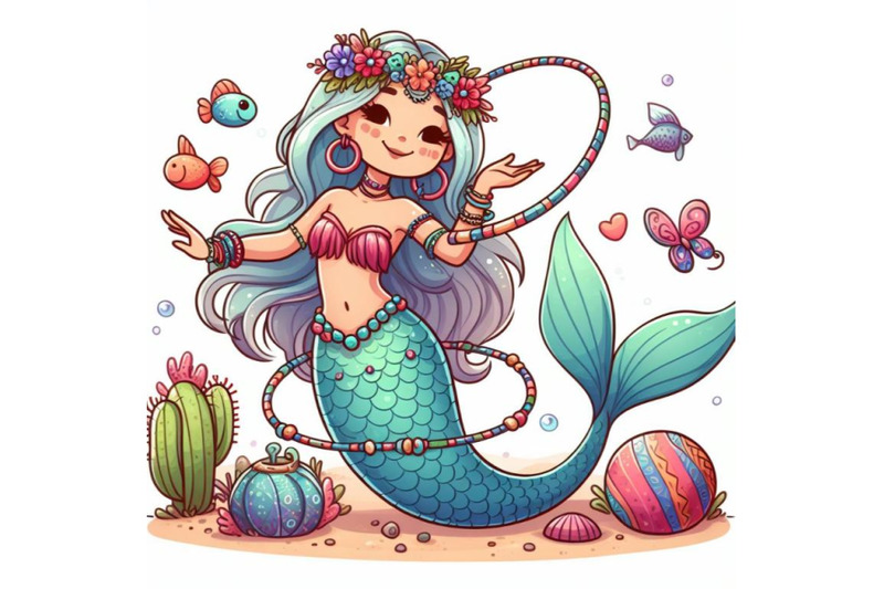 cartoon-mermaid-playing-with-a-hula-hoop