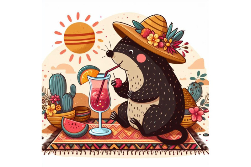 cartoon-mole-drinking-cocktail