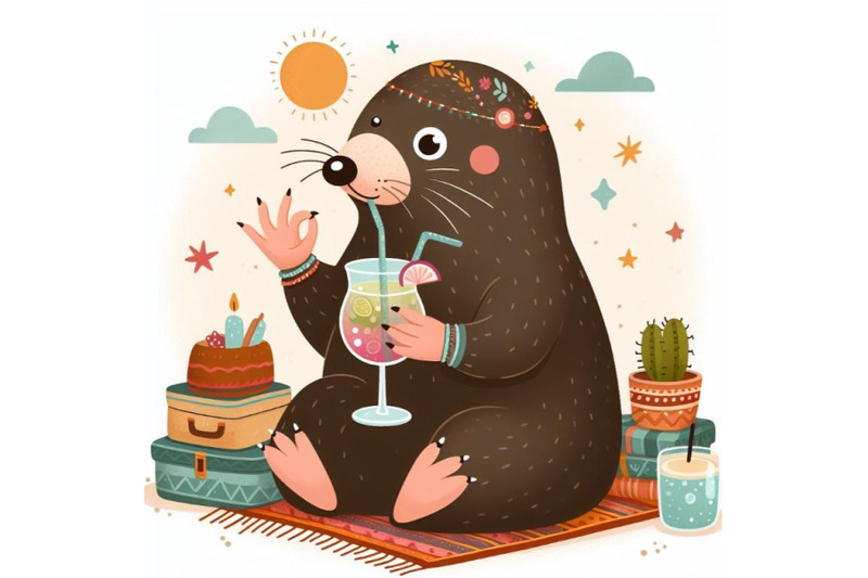 cartoon-mole-drinking-cocktail