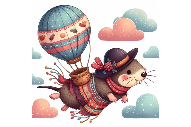 cartoon-mole-flying-with-air-balloon