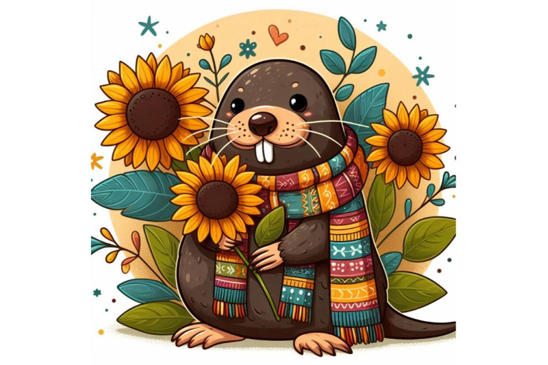 cartoon-mole-over-sunflower