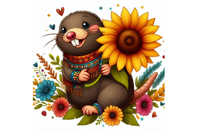 cartoon-mole-over-sunflower