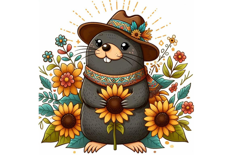 cartoon-mole-over-sunflower