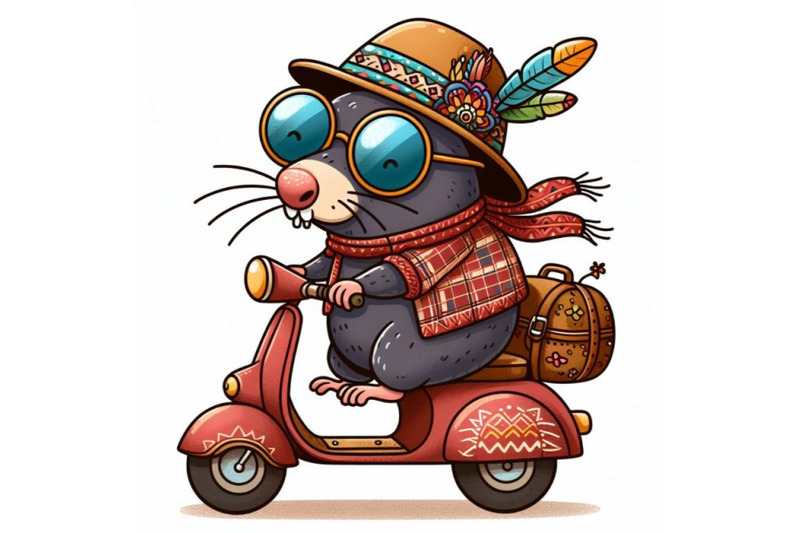 cartoon-mole-with-sunglasses-riding-scooter