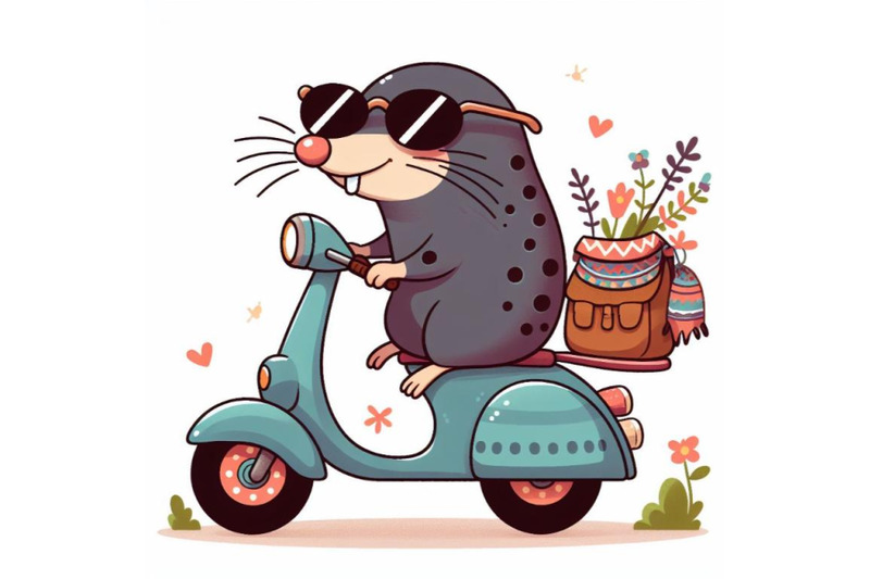 cartoon-mole-with-sunglasses-riding-scooter