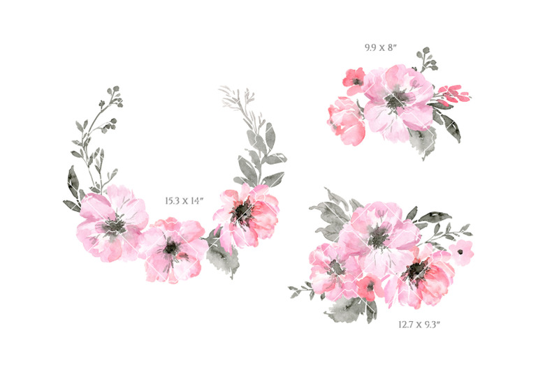 watercolor-pink-flowers-grey-leaves