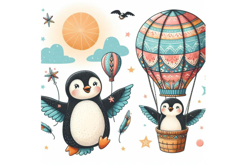 cartoon-penguin-flying-with-air-balloon