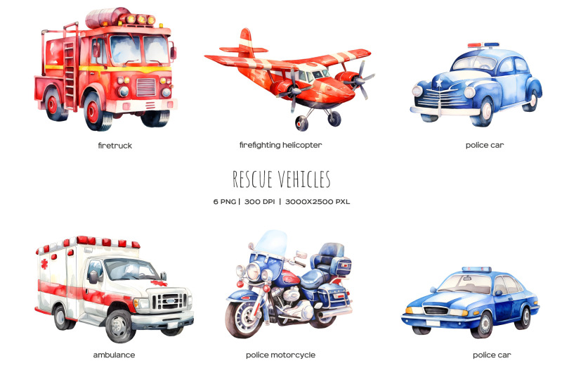 watercolor-rescue-service-clipart-watercolor-rescue-vehicles-set