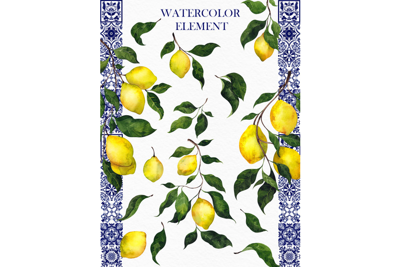 azulejo-watercolor-lemon-and-blue-tile
