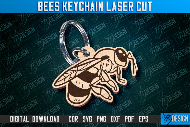 bees-keychain-design-keychain-laser-cut-design-cnc-file