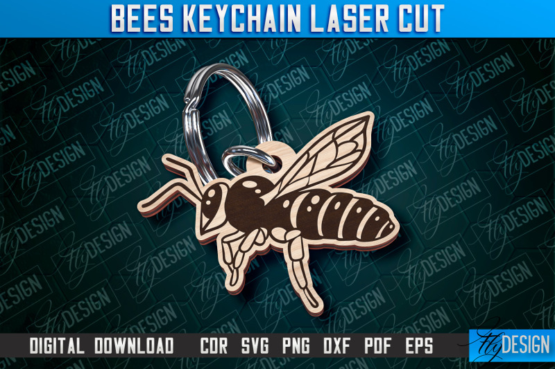 bees-keychain-design-keychain-laser-cut-design-cnc-file