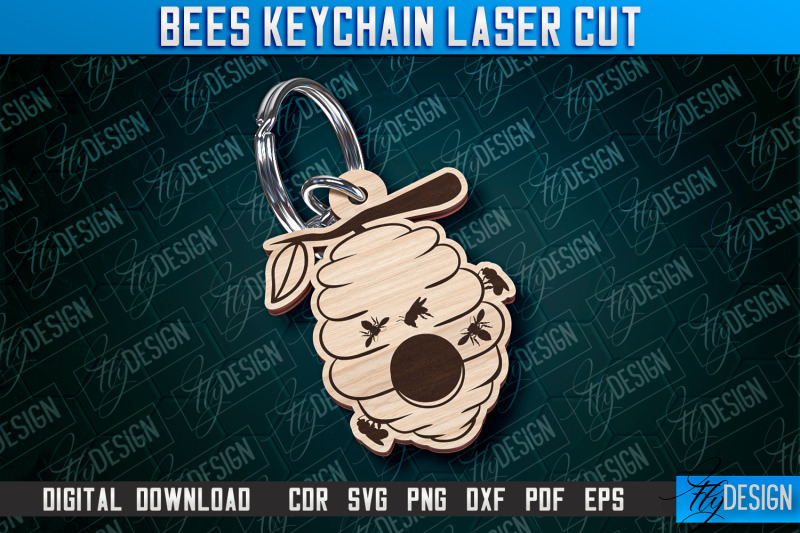 bees-keychain-design-keychain-laser-cut-design-cnc-file